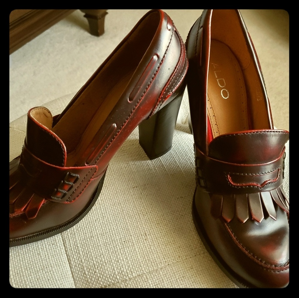 Aldo Red Flats with Chunky Heel and Fringe Detail